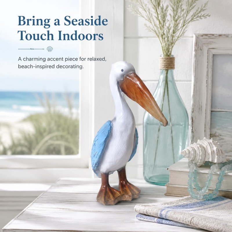 Coastal Beach Nautical Pelican Resin Statue Decor
