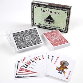 LotFancy - Naipes impermeables 100% plástico, 2 barajas de cartas con estuches, para juegos de cartas de agua de piscina, accesorios de truco mágico, índice estándar de tamaño de póker, negro y rojo