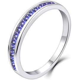 YL Women's Eternity Ring 925 Sterling Silver Cut 12 Birthstone 5A Cubic Zirconia Anniversary Engagement Ring, Silver, Tanzanita