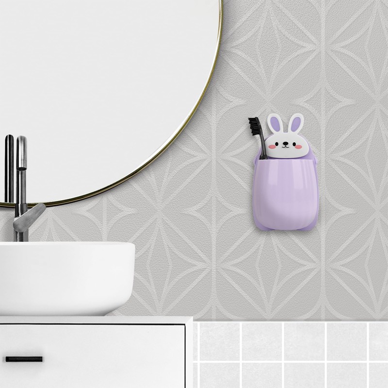 Biiange Rabbit Toothbrush Holder, Cute Toothpaste Holder, Space-Saving Bathroom Organizer