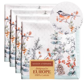 Maison d' Hermine Whitish Shabby Chique 100% Cotton Soft and Comfortable Set of 4 Napkins Perfect for Family Dinners Weddings Cocktail Kitchen (20"x20")