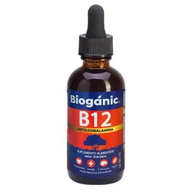Vitamina B12 Líquida Sublingual Bioganic | Metilcobalamina | Suplemento Alimenticio Sabor Arándano | 1200 Porciones en envase de 60 ml | Apta para Veganos