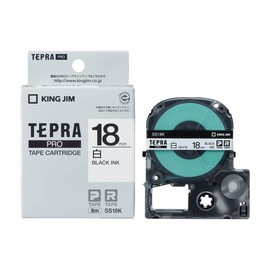 King Jim SS18K Tepra PRO Tape Cartridge, 1 Piece, 0.7 inches (18 mm), White Label/Black Character, Length 22.8 ft (8 m)