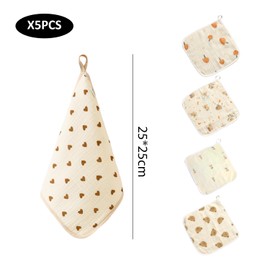 ZBHDEYG Pack of 5 Baby Bath Towels, Cotton Towels, Soft Bath Towels, Mini Towels, Square Towels with Creative Pattern, Baby Saliva Towels