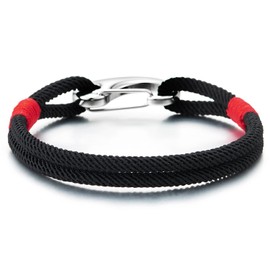 COOLSTEELANDBEYOND Men's Sporty Cord Bracelet Marine Yacht Rope with Steel Carabiner Shackle Clasp, Nautical Sailor