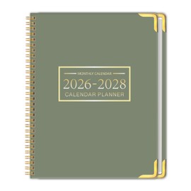 Monthly Planner 2026-2028, Hardcover 3 year calendar 2026-2027-2028 Calendar Book from Jan 2026 - Dec 2028, 9“ x 11”, Spiral Bound,Organizer for Office, School, and Home,Green