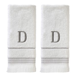 SKL Home Casual Monogram Hand Towel Set, D, 16x26, White 2 Count
