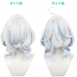 YukiHalolj Freena Cosplay Wig, Long, White and Light Blue, with Wig Net, for Cosplay