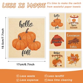 Whaline 6 Pcs Fall Thanksgiving Swedish Dishcloths Pumpkin Maple Leaf Sweater Word Dish Towels Reusable Washable Cotton Kitchen Towels for Autumn Baking Cooking Home Kitchen Decor, 6.7 x 7.7 Inch
