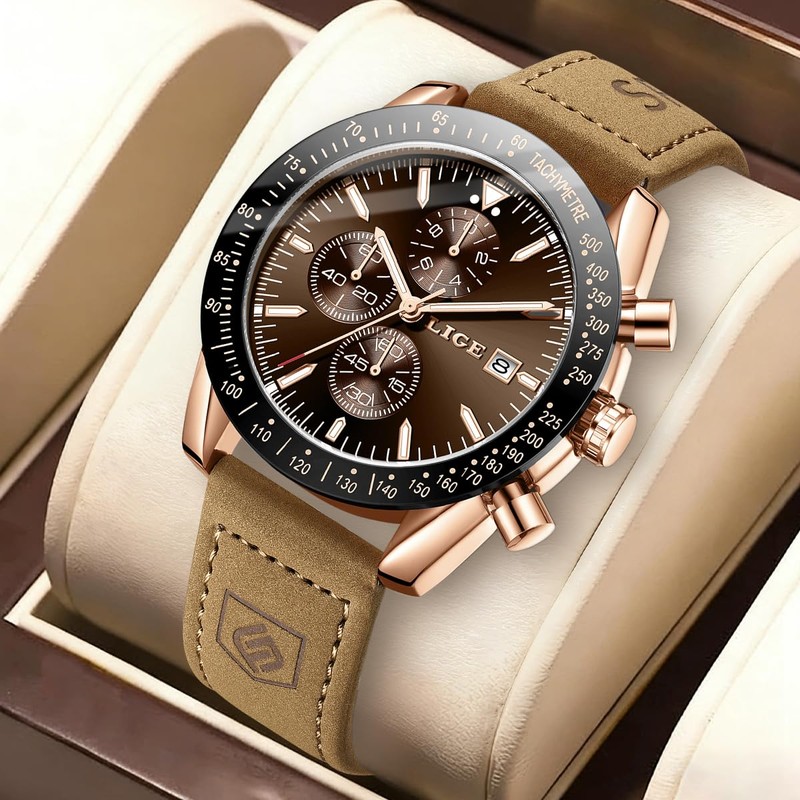LIGE Men's Chronograph Wrist Watch Business Dress Waterproof Quartz Analog