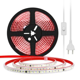 pcningled Natural White Waterproof Adhesive LED Strip AC 110 Volt 5 Meter with US Plug, 16.4 Foot Flexible Tape Lighting 5M 4000K for Outdoor Indoor (White, 16.4ft)