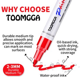 Paint Pens Paint Markers Red - 12 Pack Permanent Markers Oil Based for Metal Wood, Pens for Metal, Car Tyre,Plastic, Ceramic, Plastic, Canvas, Rock Painting, Glass, Craft Supplies