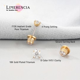 Limerencia Moissanite Stud Earrings Titanium Screw Back Earrings,D Color VVS1 Clarity Round Cut Diamond Moissanite Earrings,Hypoallergenic G23 Pure Titanium for Women Men Sensitive Ears