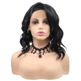 Wiginway Black Curly Bob Wigs Synthetic 13x3 Lace Front Wig with Heat Resistant Fiber Women Hair Everyday Wavy Wig 14 Inches
