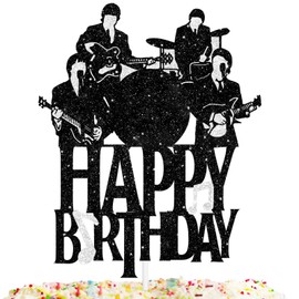 Decoración para tarta de cumpleaños con diseño de The Beatles con purpurina negra para decoración de fiestas de Beatlemania