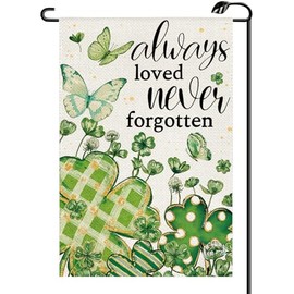 Always Loved Never Forgotten Memorial Garden Flag 12x18 Inch Double Sided Shamrock St Patricks Day Welcome Spring Summer Small Flags Outside Decoration For Yard (ONLY FLAG) SP34
