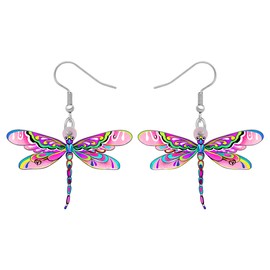 BAMAY Acrylic Dragonfly Earrings Insects Dangle Summer Jewelry Dragonfly Gifts for Women Girls Charms (Pink)