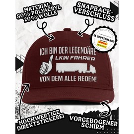 tshirtladen Snapback - Ich Bin der legendäre LKW Fahrer von dem alle reden! | Funny Trucker Saying | Cap for Hummers, Professional Drivers, Truckers, Freight Forwarding, Gift for Men, Maroon, Unit