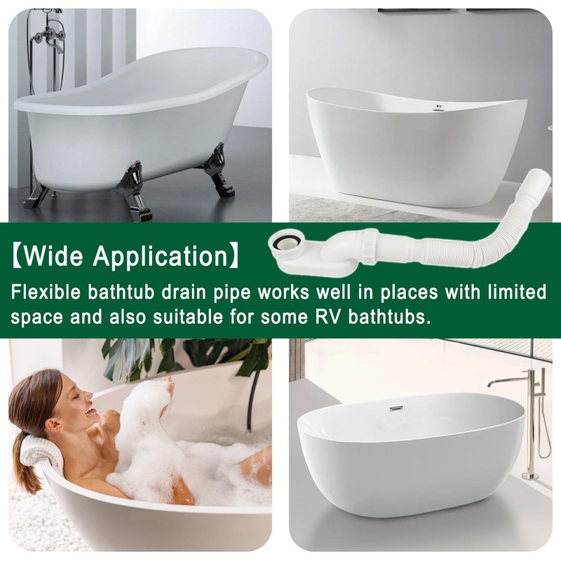 Low Profile 1 1/2 P Trap, Flexible Bathtub Shower Drain