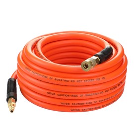 YOTOO Air Hose 3/8 in. x 50 ft, 300 PSI Heavy Duty Hybrid Air Compressor Hose, Lightweight, Kink Resistant, All-Weather Flexibility with 1/4-Inch Industrial Air Fittings and Bend Restrictors, Orange