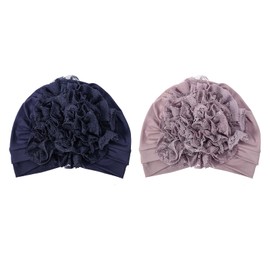 2 Pcs Women Turban Solid Color Head Wrap Scarf Lady Pre-tied Lace Discoid Flower Headband Soft Breathable Chemo Hair Loss Headwear Kerchief Beanie Hat