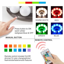 HONGUT Patio Umbrella Light, 3xD Battery Operated Umbrella Pole Light with Remote 80Ft Through Wall, 12 Bulb 60 LEDs, 4 Modes, 12 Color Changing Outdoor Camping Light with Hanging Ring for Umbrella