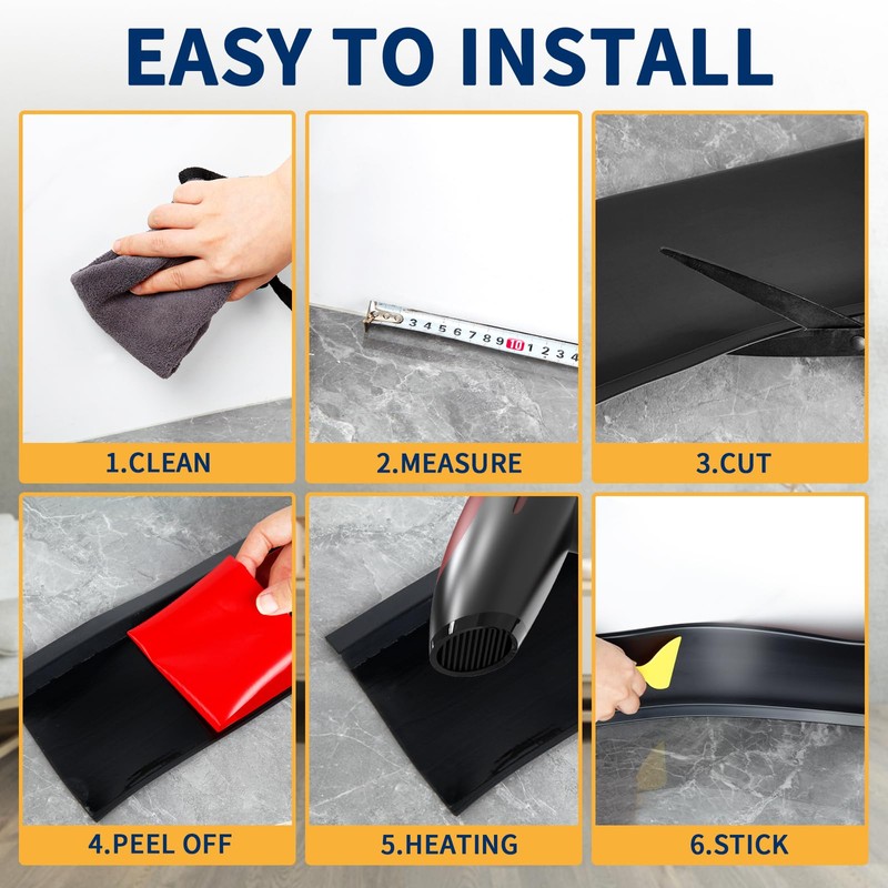 Heonay Flexible Baseboard Molding Trim 6 Inch Self-Adhesive Vinyl Wall
