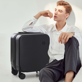 mixi Upgrade Carry on Luggage 14 Inch Underseat Personal Item Suitcases with Spinner Wheels, Hardside Rolling Suitcase PC with TSA Lock Lightweight Travel Case, Fine Grid Black