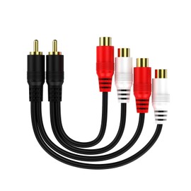 VECASDEN RCA 1 Male to 2 Female Audio Speaker Y Adapter Splitter Cable OFC Conductor Double Shielded Gold Plated Metal Shell Flexible PVC Jacket - 2 Pack/0.6ft