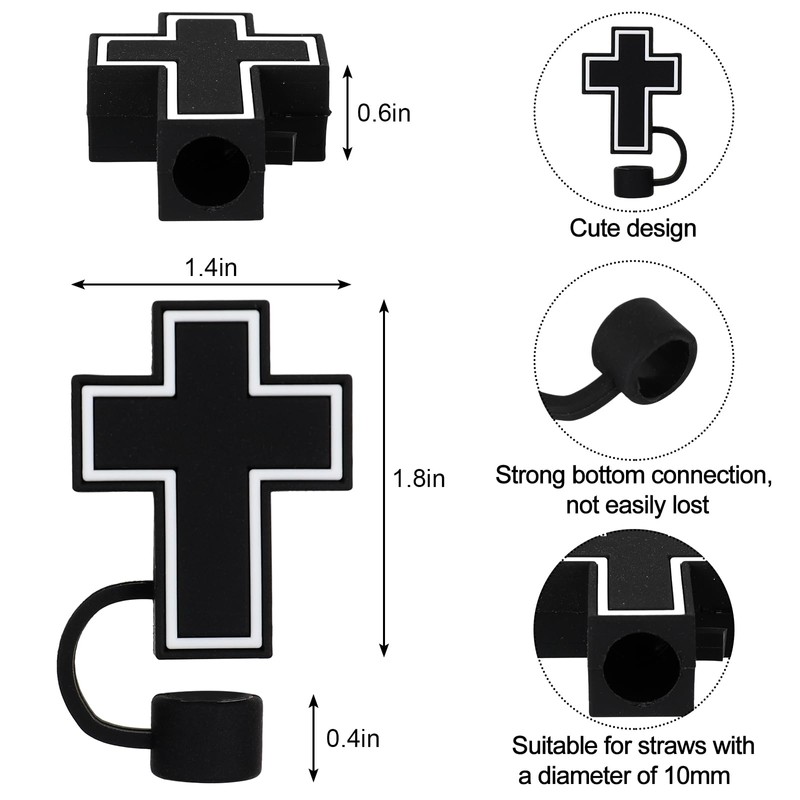 JarThenaAMCS 6Pcs Jesus Faith Straw Covers 0.4 Inch Silicone Reusable