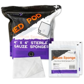 Lightning X Absorbent Non-Woven 4" x 4" Gauze Pads for First Aid Kits & Wound Care | 50 Sterile Sponges (25 Packs of 2's) | Resealable Pouch