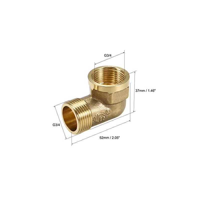 sourcing map Brass Pipe Fitting 90 Degree Street Elbow G3/4