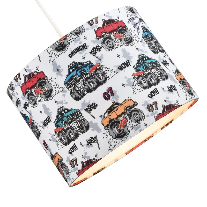 Modern and Colourful Monster Trucks Childrens Cotton Fabric Round Drum