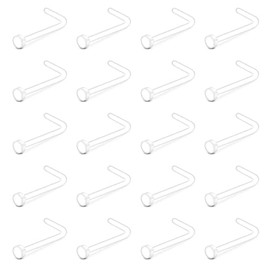 VCMART 20pcs Clear Nose Studs L Shaped Retainers 20G 22G 18G Flat Top Bioflex Nose Hide Piercing for School Work