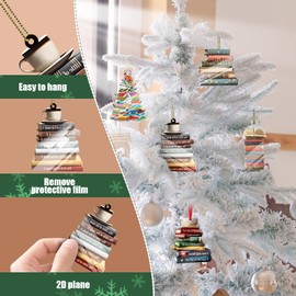 Christmas Ornaments Book, Christmas Tree Ornament 2024, Flat 2D Christmas Decorations Pendant for Outdoor Indoor Hanging Ornaments Home Holiday Car Decor for Book Lover (H)