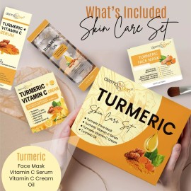 dermaXgen TURMERIC SET OF 4 - TURMERIC CREAM, TURMERIC SERUM, TURMERIC OIL & MASK /BRUSH
