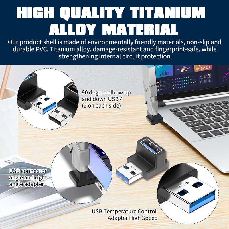 AOUZOVLI USB Angled Connector 90 Degree 4 Pieces Angle Plug