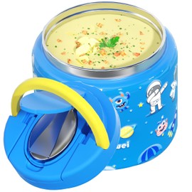 CocoMeiwei 11.8 oz Thermo for Hot Food, Soup Thermo Stainless Steel, Hot Food Container with Fold-up Spoon, Flip Open Lid School Insulated Food Jar, Keep Hot & Cold for Work, Blue-Astronauts