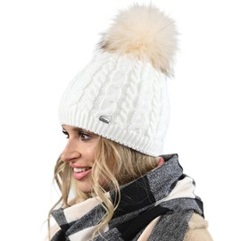 Alur Women's Beanie Winter Hat Knitted Hat with Bobble - Warm Elastic Elegant Winter Hat Eko Bobble Hat - Soft Yarn Stylish Universal Warm, Cream 2