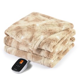 Sunable Heated Electric Blanket - Machine Washable Blanket with Time Settings Heat Settings Full Size 77×84 inches, ETL Certified, Beige - Faux Fur