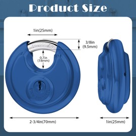 Shimeyao 10 Pcs Keyed Alike Padlocks Stainless Steel Pad Locks with Same Key Discus Lock 2-3/4 Inch Wide 3/8 Inch Diameter Shackle Disco Lock for Outdoor Use Storage Sheds Garages and Fence, Blue