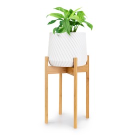 Fox & Fern Mid Century Modern Plant Stand - Tall Bamboo Planter Stand for Planters Up to 10 Inches Wide (NOT INCLUDED); Bamboo Pot Stand for Plants Indoor; 10 Inch Plant Stand & Floor Plant Stand