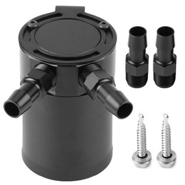 Qiilu Oil Catch Can Baffled, Universal Aluminium Alloy Compact Baffled Oil Catch Can 2-Port Black