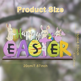 iwiio Easter Table Decorations, Happy Easter Wooden Sign, Easter Table Centerpiece, Bunny & Egg Tabletop Easter Figuring Decoration, Easter Ornaments for The Home Office