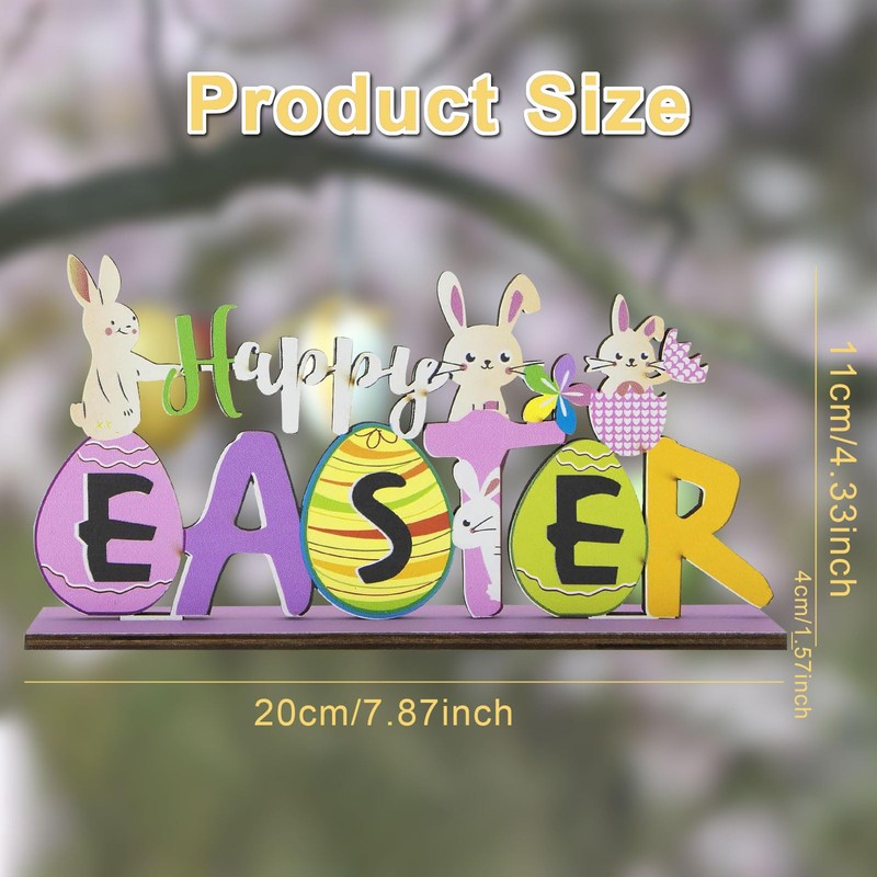 iwiio Easter Table Decorations, Happy Easter Wooden Sign, Easter Table