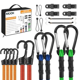 MOOK Heavy Duty Bungee Cords with Hooks, 20 - Pcs Bungee Cord Set with Ball Bungees, Mini Cords, Bungee Cords with Carabiner Clip, Tarp Clips – Multi-Length for Cargo, Camping, Storage – Versatile Use