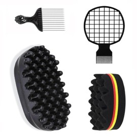 Gansdnek 4 Pack Curl Sponge for Black, Premium Twist Hair Sponge Brush, Hair Sponges for Black Men Curls for Men & Women, Metal Brush Pick and Twist Comb for Afro, Curly, Coiled, Short