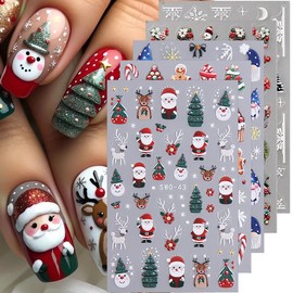 5 Sheets Christmas Nail Art Stickers 3D Snowflake Elk Santa Claus Nail Decals Self Adhesive Holly Leaf Bell Reindeer Nail Design Winter Xmas Nail Stickers for Women Girls Acrylic Nail Decorations