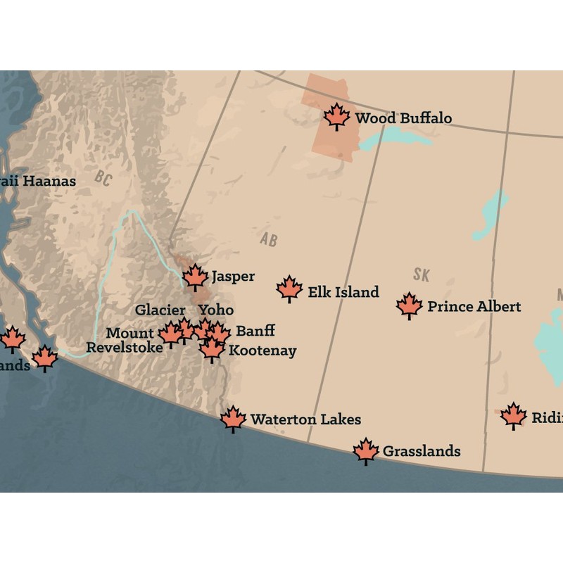 Canada National Parks Checklist Map 18x24 Poster (Tan & Slate