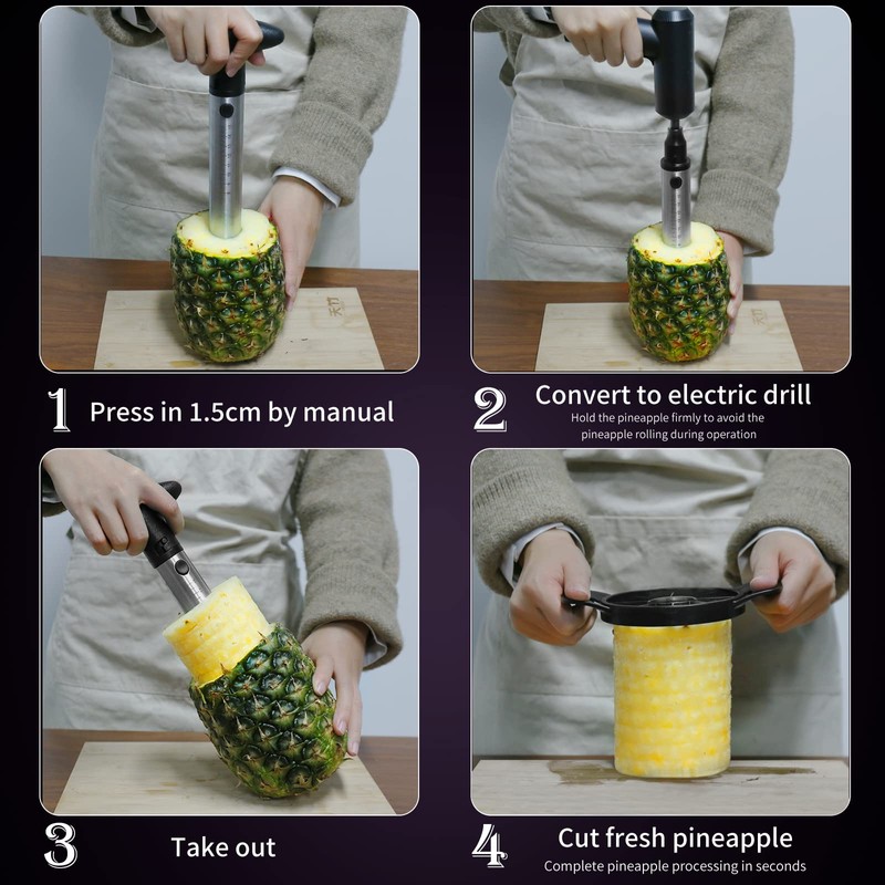 Newness Pineapple Corer Cutter, [Upgraded, Electric & Manual] Stainless Steel